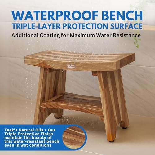 EcoDecors Serenity 24-Inch Teak Shower Bench with Shelf, 300 lb - Image 4