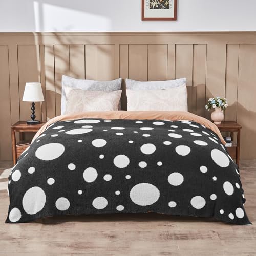 CozeCube Reversible Knitted Throw Blanket, Black White Polka Dot, 50"x60" - Image 5