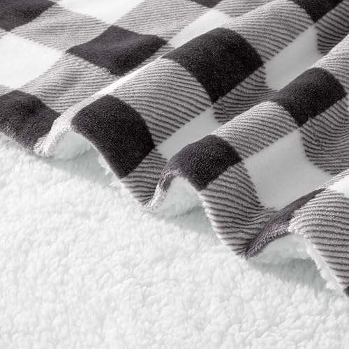 Elegant Comfort Luxury Ultra-Plush Velvet Touch Buffalo Plaid Fleece Throw - Soft, Warm, Cozy Micromink Sherpa-Backing Reversible Blanket for Bed, Sofa and Couch, Buffalo Gray - Image 3