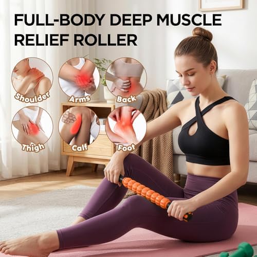 Muscle Roller & Massage Roller Stick for Athletes - Lymphatic Drainage Support, Relieves Muscle Soreness, Cramping & Tightness - Targets Legs, Arms, Back & Calves （Orange Wheel） - Image 3