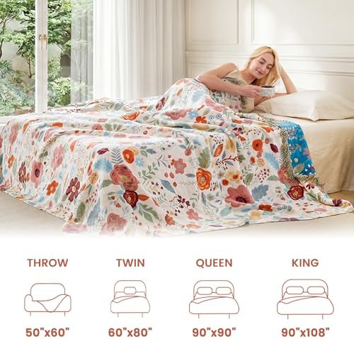 MSGKV Boho Throw Blanket 50"x60" Summer Cotton Floral Blanket for Couch - Image 5