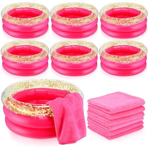 Fanfanwin 12 Pcs Inflatable Foot Spa Kit for Girls with Towels, Rose Red by Fanfanwin