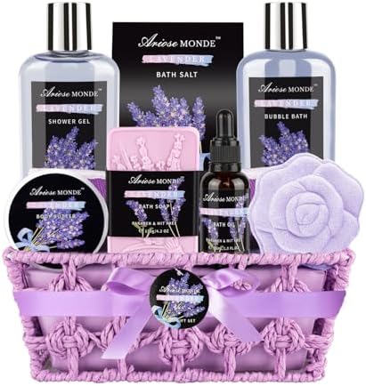 Lavender Spa Gift Baskets for Women, 9pcs Spa Set Gifts for Mom, Wife by Ariosemonde