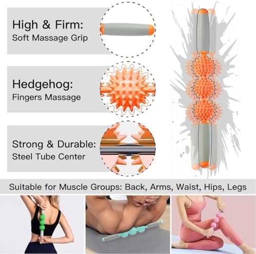 Cellulite Massager, Fascia Blaster for Cellulite, Muscle Roller Stick Lymphatic Drainage Massager for Relif Body Sorness, Trigger Points, Sports Legs, Back Recovery, Yellow Orange - Image 2