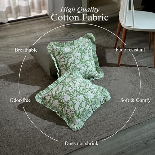 CPC Olive Green Ruffle Throw Pillow Covers for Couch, 24x24 Inch Cotton Stripe Ruffle Couch Pillows for Living Room, Hidden 20 Inch Zipper Boho Pillow Case or Cute Outdoor Pillows - Image 3