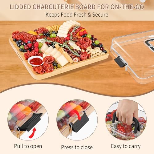 CAWIU Large Charcuterie Board with Lid, Portable Cheese Board & Snack Tray - Image 3