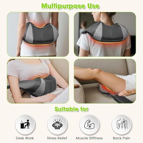 UFFAE Cordless Shiatsu Neck and Back Massager with Heat, Electric Deep Tissue Kneading Neck and Shoulder Massage, Best Gifts for Women Men Mom Dad Mothers Fathers Day Birthday Gift, Black (Cordless - Image 5