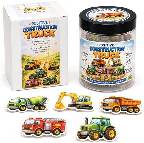 Fathers Day Gift For Son Positive Construction Truck Jar with 60 Bible Verses and Positive Messages, First Communion Gifts for Boys Christian Gifts for Kids Bible Affirmation Jar for Kids by KATINAT