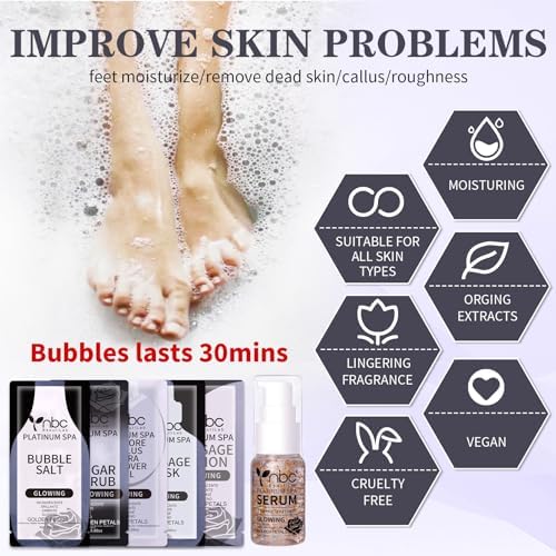 Pedicure Foot Soak Set - Upgraded 6 in 1 Foot Spa, Foot Bath Spa, Pedicure Kit, Foot Soak for Tired & Dry Cracked Feet, Athletes Feet, Bad Odor, Softens Calluses,Golden Petals - Image 2