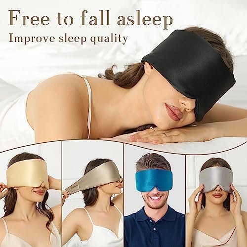 SECZIPE 100% Mulberry Silk Sleep Mask Eye Mask for Women Man with Adjustable Band, for Side Sleeper Blackout Sleep Mask for Travel Rest and Office Large Size (Black) - Image 6