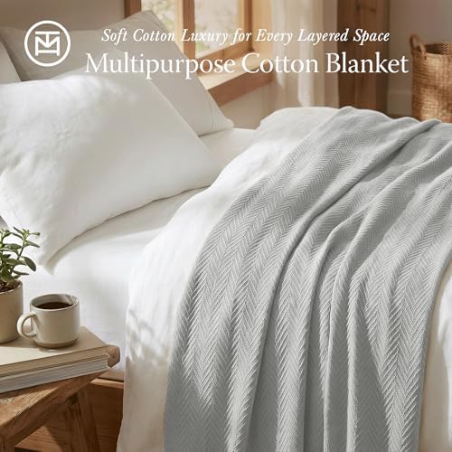 Threadmill Luxury Cotton Blankets for Twin Size Bed | All-Season 100% Cotton Twin Blanket for Bed | Herringbone Soft & Cozy Fall Thermal Blanket, 350GSM, 68x90 inches | Light Grey - Image 2