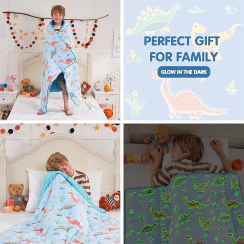 yescool Weighted Blanket 3 Pounds Weighted Lap Blanket, Glow in The Dark Dinosaur Heavy Blankets, Warm Minky Weighted Throw Blanket Gifts for 20-40lbs, 36"x48" - Image 6