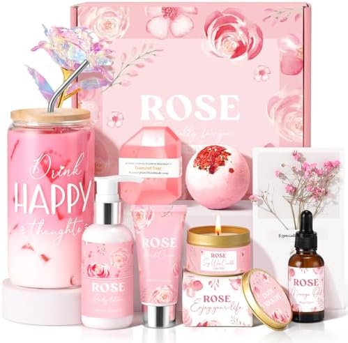 Birthday Gifts for Women, Rose Relaxing Spa Gift Basket for Women Friendship, Self Care Package Get Well Soon Thank You Gift Box, Mothers Day Gifts for Mom Her Sister Wife Best Friends Coworker Bestie by GiftPeak