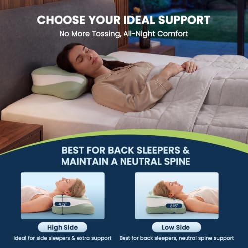 Sweetcrispy Queen Cervical Pillow for Neck and Shoulder - Ergonomic Memory Foam Pillows, Contour Side Sleeper for Adults, Cooling Orthopedic Neck Support for Back Stomach Sleepers, Green - Image 6