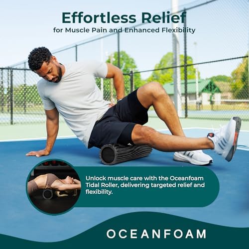 Oceanfoam Tidal Roller - Black & Charcoal Marbled - Muscle Massage Foam Roller for Back Pain & Stretching - Firm and Ergonomic Wide Wave Textured - Yoga, Athletics, & Wellness - Full Size, 20" x 5" - Image 4