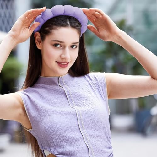 Ztomine Hairband, Set of 2 - Thick Absorbent Terry Cloth Spa Headbands in Blue and Light Purple for Washing Face or Facial, Puffy Makeup Headbands for Face Washing, Mask Combo Pack - Image 4