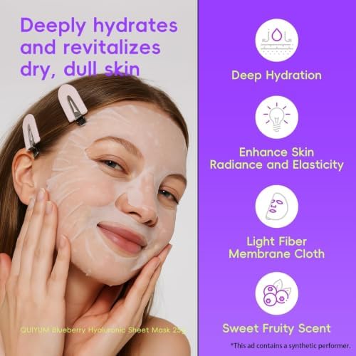 QUIYUM 14 Pack Blueberry Sheet Mask - Hydrating Facial Masks, Glow, Smoothe - Image 5