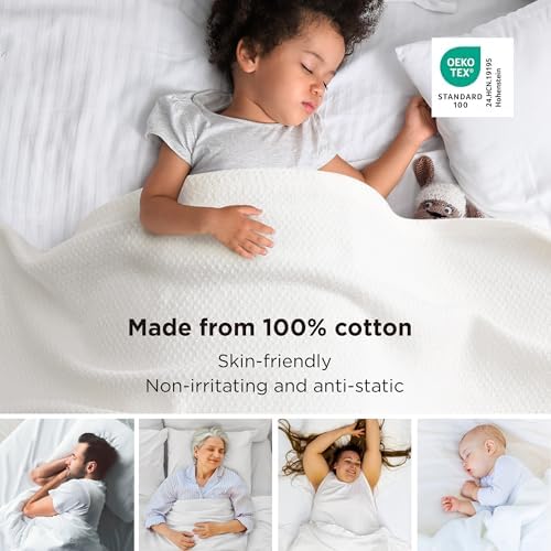 Bedsure 100% Cotton Blanket, Herringbone Weave, Twin-XL, White - Image 2