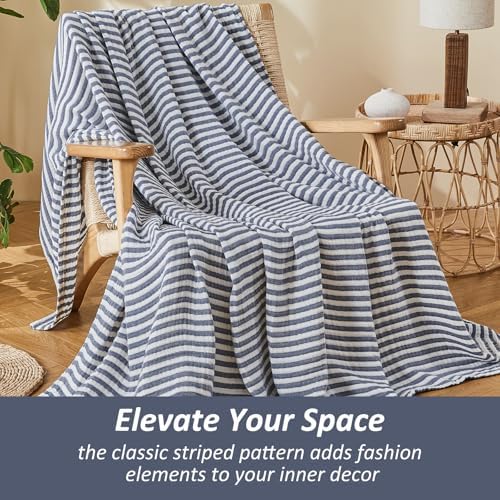EMME Cotton Muslin Blanket Couch 4-Layer Breathable Gauze Soft Lightweight Bed Blankets Adults Navy Queen (90" x 90") - Image 5