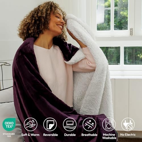 NANPIPER Sherpa Blanket for Couch, Warm and Lightweight Throw, Soft Fuzzy Plush Fleece for Winter, Plum Purple 50x60 Inches - Image 2