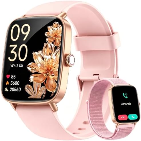 Tensky Smart Watch for Women, 1.85" HD AMOLED Fitness Tracker (Answer/Call) with 24/7 Heart Rate/Sleep/SpO2 Monitor for iPhone & Android, 120+ Sports Modes Smartwatch with IP68 Waterproof, 2 Bands by Tensky