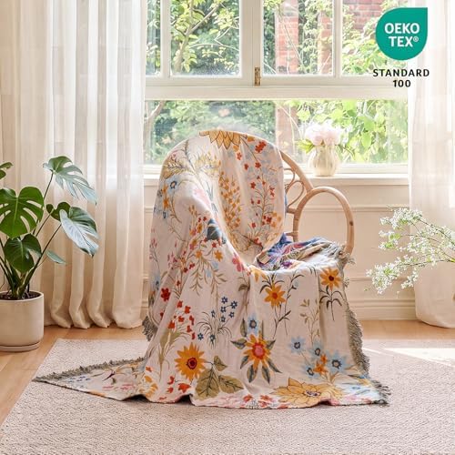 MSGKV Boho Throw Blanket 60"x80" Cotton Floral Twin Blanket for Couch Bed - Image 6