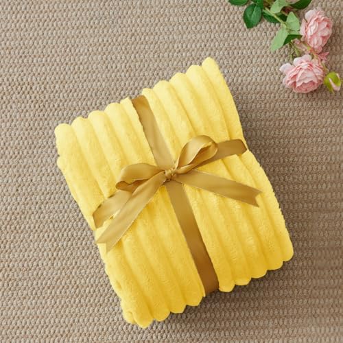 BEDELITE Ribbed Twin Blanket for Couch & Bed, Custard Yellow, 60"x80" - Image 6