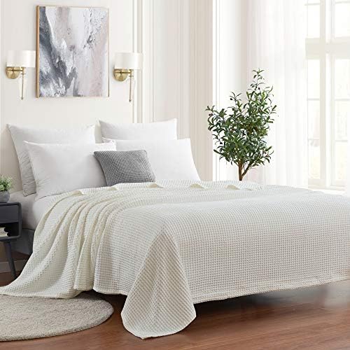 Sweet Home Collection 100% Fine Cotton Blanket Luxurious Weave Stylish Design Soft and Comfortable All Season Warmth, King, Waffle Weave Ivory (Pack of 1) by SweetHomeCollection
