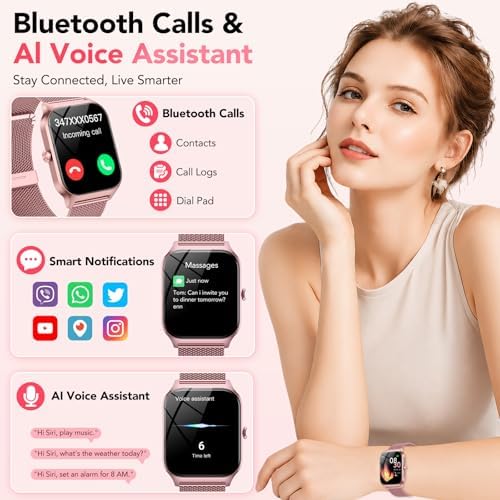 Smart Watch for Women, Answer/Make Call/AI Voice,1.85" HD Smartwatch for iPhone/Samsung/Android, 120+ Sport Modes Fitness Tracker with Heart Rate/Sleep Monitor,IP68 Waterproof (2 Bands) - Image 2