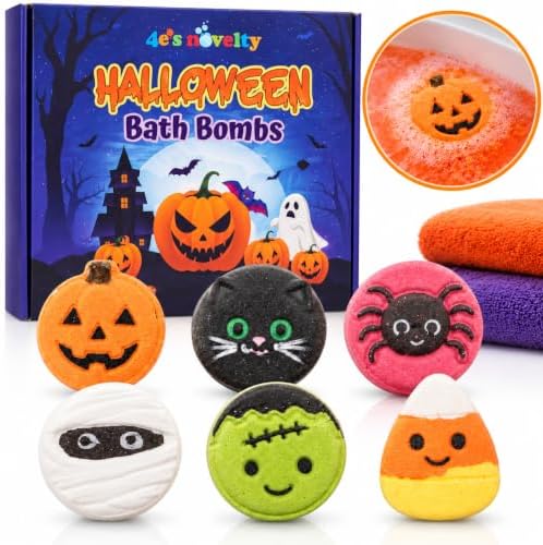 Halloween Bath Bombs, 6 Spooky Designs, Fizzing Bath Bomb Gift Set by 4EsNovelty