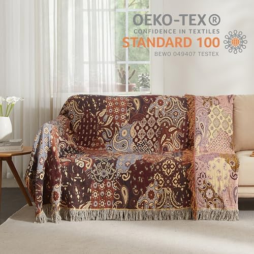Boho Throw Blanket for Bed 80”x90”, 100% Cotton Blanket for Couch Sofa - Image 4