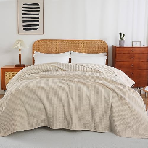 100% Egyptian Cotton Waffle Weave Throw Blanket for Bed Couch Sofa Home Decor, Soft Lightweight Bed & Couch Blanket for All Seasons (Light Khaki - Twin Size - 66 * 90") - Image 3