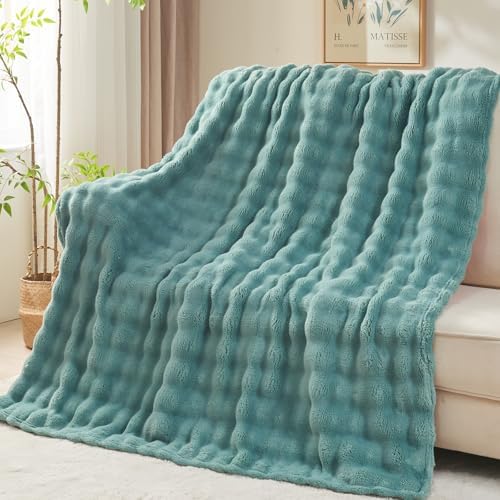 NEWCOSPLAY 3D Bubble Flannel Throw Blanket for Couch Light Teal, 50"×60" by NEWCOSPLAY