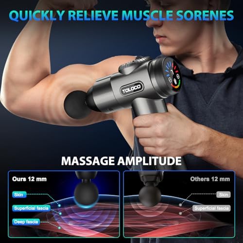TOLOCO Massage Gun, Deep Tissue Back Massage for Athletes for Pain Relief, Percussion Massager with 10 Massages Heads & Silent Brushless Motor, Fathers Day Dad Gifts, Grey - Image 5
