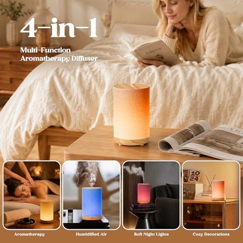Essential Oil Diffuser with Fabric Cover & Lamp,Small Portable Aroma Diffuser for Home 120ml, Ultrasonic Aromatherapy Oil Diffuser with 7 Colors LED, Auto Shut-Off, Mini Humidifier for Bedroom,Plug In - Image 4