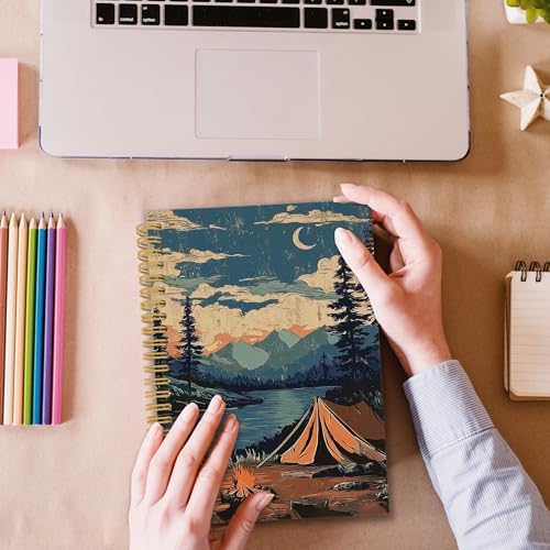 XPH Vintage Mountain Camping Spiral Notebook, Camping Gifts Journaling Notebooks for Women, Rustic Campsite Landscape Hardcover Journals for Writing 160 Pages 5.5 x 8.3 Inch, Camper Gifts - Image 5