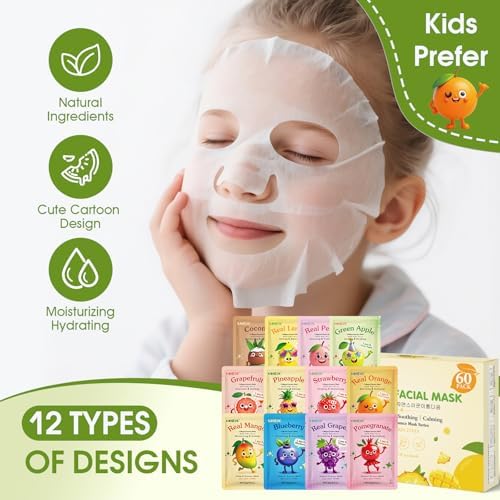 60 Pack Fruit Theme Face Mask for Kids, Bulk Birthday Gifts for Girls - Image 4