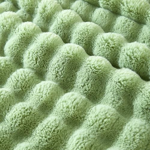 60x80 Inches Ultra-Soft Fuzzy Faux Fur Plush Twin Size Blanket - Thick, Warm Sherpa for Couch, Sofa, Bedroom, Camping - Decorative Blanket for Cozy Warmth, Bubble Light Green - Image 6
