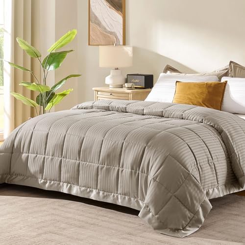 downluxe Queen Size Blanket with Satin Trim, Lightweight Down Alternative Blankets Queen Size for All Season, Machine Washable (Sand, 90x90 Inch) by Downluxe