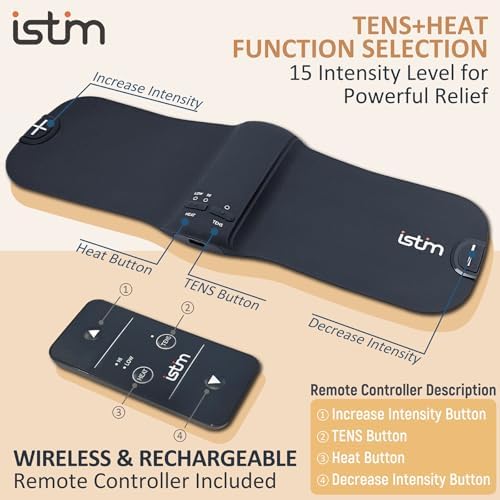 iStim X1 Wireless Heat TENS Unit Muscle Stimulator for Back Pain Relief - Rechargeable Massager with Remote Control,15 Intensity and Japanese Gel Pads - Image 3