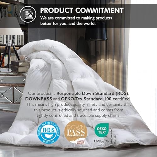 Luxurious Oversized Super King 120" x 120" Size Goose Down Fiber Waterfowl Feather Fiber Comforter Duvet, 100% Egyptian Cotton Cover, 90 oz. Fill Weight, Baffle Box Design, White Solid - Image 3