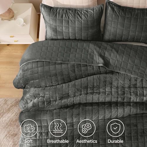 BEDELITE Velvet Quilt Set King Size, Luxury Velvet Comforter Bedding - Image 4