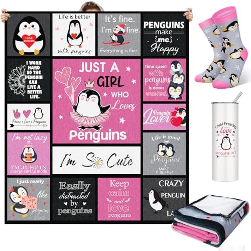 HunnmingRe 3 Pcs Penguin Gifts Set Blanket Tumbler Socks for Women by HunnmingRe