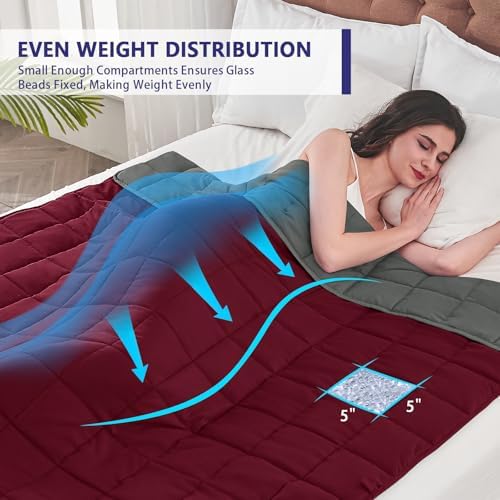 yescool Weighted Blanket for Adults (20 lbs, 88” x 104”, Red Grey) Cooling Heavy Blanket for Sleeping Perfect for 190-210 lbs, Queen Size Breathable Blanket with Premium Glass Bead, Machine Washable - Image 7