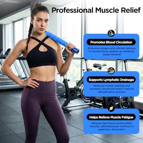 Muscle Roller & Massage Roller Stick for Athletes - Lymphatic Drainage Support, Relieves Muscle Soreness, Cramping & Tightness - Targets Legs, Arms, Back & Calves （Blue Wheel） - Image 6