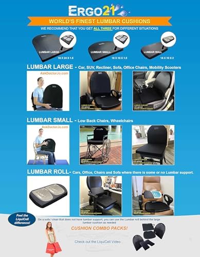 ERGO21 Neck & Back Support Lumbar Roll Made of Liquid Filled Membranes | Chair Back Support at Home, Office Chairs, Bed | Relief from Lower Back Pain, Neck Pain| Size, (16”W x 10”x 2”) - Image 4