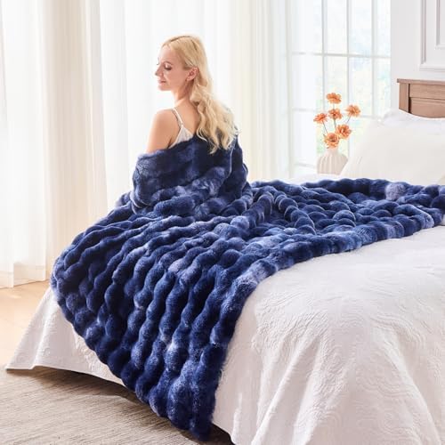 BENVWE Fluffy Faux Fur Throw Blanket for Couch, Soft Plush Thick Cozy Fuzzy Luxury Minky Bubble Blanket for Home Living Room Decor Gift for Women, Tie-dye Blue, 63" x 80", 1100GSM - Image 5