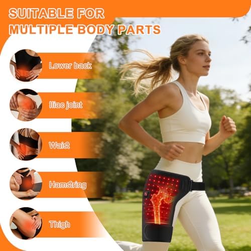 Red Light Therapy Hip Thigh Wrap, with 105 LED Beads, 660/850nm Light, 3 Adjustable Heat Levels, USB Powered, Large Coverage, Wearable Support for Thigh, Buttock & Lower Back (Heating) - Image 2