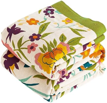 VANJOROY Boho Throw Blanket 50" x 60", 100% Organic Cotton Skin-Friendly Soft Bed Quilt Throw - All Season Floral Rustic Farmhouse Decor Luxury Blanket for Sofa Couch Chair and Gift. by CHOOSEVANJOROYENJOYAMORECOMFORTABLEFEELING