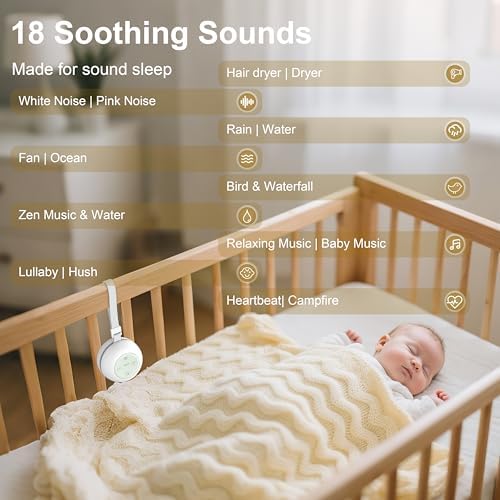 Portable Sound Machine for Baby Kids Adults, USB Rechargeable White Noise Machine with Timer Function,18 Smooth Sounds, 256-Color Changing Mood Light, Memory Function, Sound Therapy for Home, Travel - Image 6